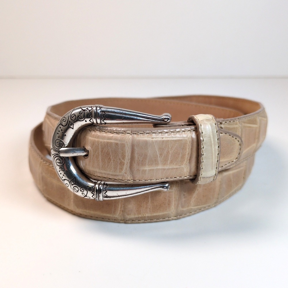 Brighton Faux Tan Crocodile Belt Embossed Leather Western Silver Buckle ML 32